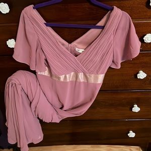 EUC Maternity mauve/lilac chiffon and satin belted formal floor length dress!